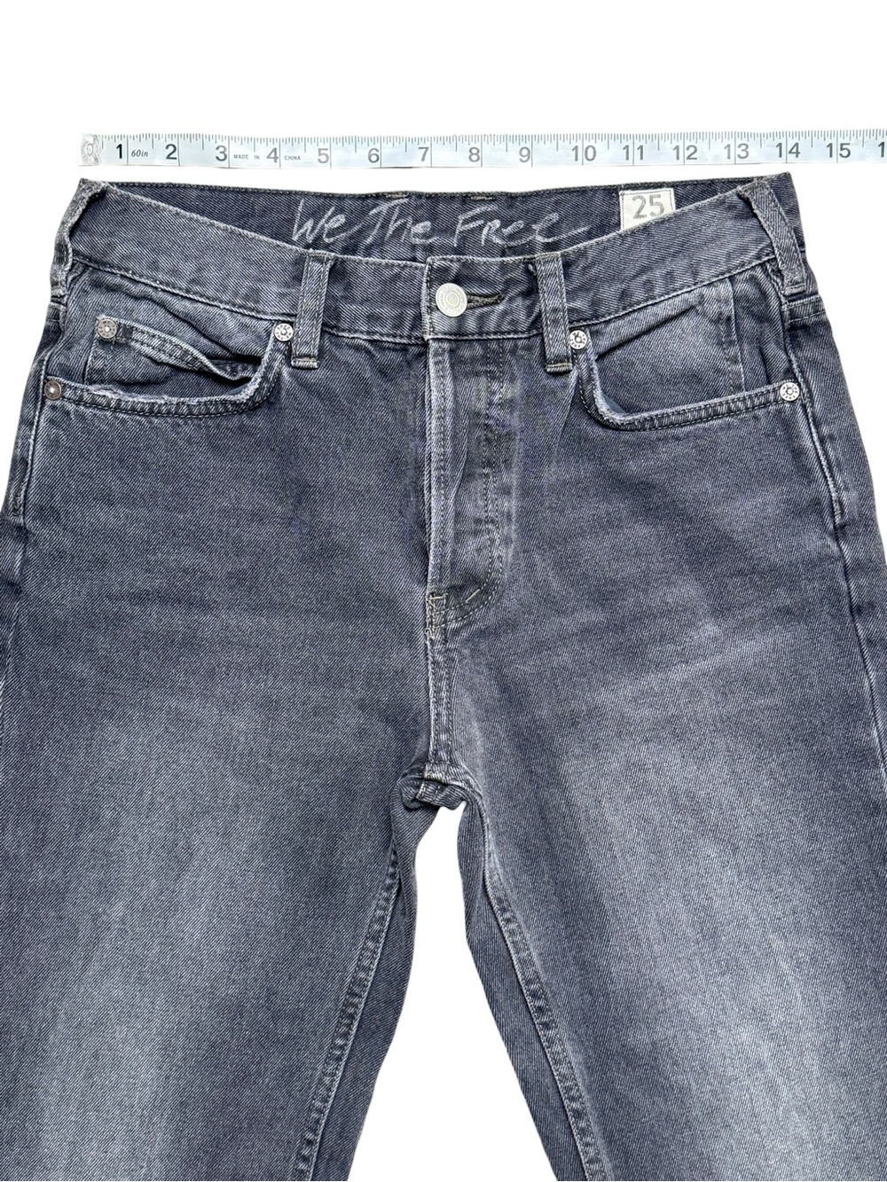 We The Free Black Distressed Straight Crop Jeans Women’s 25 Raw Hem 100% Cotton - Picture 7 of 9